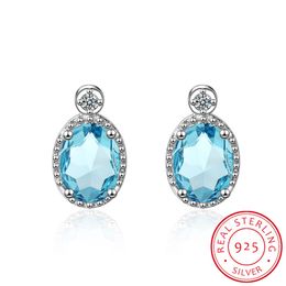 Oval 1.8 Carat Natural Sky Blue Topaz Birthstone Stud Earrings Genuine 925 Sterling Silver Fine Jewellery For Women