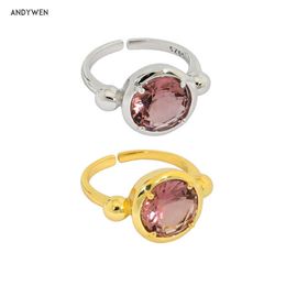 ANDYWEN 925 Sterling Silver Big Brown Zircon Resizable Rings Wedding Gift Jewellery Large Fashion Thick Round 210608