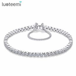 Luoteemi Bridal Classic Tiny Clear Round Cubic Zirconia Tennis Bracelet Banlgles for Women Wedding Jewellry Q0719