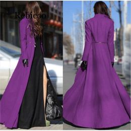 Women Wool Blends Autumn And Winter Large Size Goddess Slim Big Swing Split Ends Mopping Long Section Wool Woollen Cloth Coat T200828