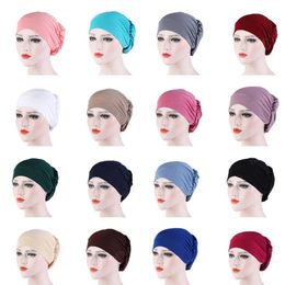 Solid Colour Underscarf Easy Cap Jersey Inner Hijab for Women Elastic Soft Headband Turban Chemo Hat Muslim Fashion Accessories
