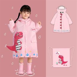 Girls Raincoat Waterproof 1-15 Years Boys Jackets Cartoon Baby Coat Outfits Dinosaur Cute wear Kids Outwear 211204