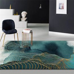 Abstract Green Golden Strip Carpet For Floor Chinese Painting Pattern Anti-slip Carpet Bathroom Fashion 3D Rug Mat Entrance Door 210301