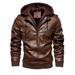 Jaquetas masculinas moda motocicleta jaqueta de couro masculina capuz removível outono inverno PU casaco quente masculino tamanho S-4XL