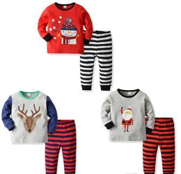 Christmas Baby Pyjamas Toddler Boys Santa Elk Printed Tops Striped Pants 2pcs Sets Baby Girl Home Suits Children Clothing 3 Design BT4757