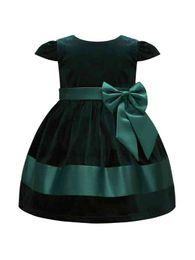 Baby Ruffle Sleeve Big Bow Velvet Gown Dress SHE