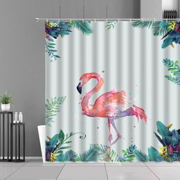Shower Curtains Interesting Flamingo Bathroom Decor Nordic Home Decoration Screen Tropical Animal Palm Leaf Waterproof Curtain
