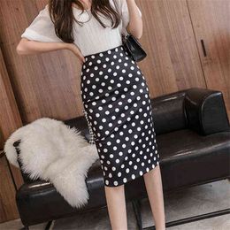 Neophil Black Dot Printed Midi Skirts Pencil High Waist Summer Women Casual Slim Sexy Ladies Office Skirt Work Wear Falda S2053 G220309