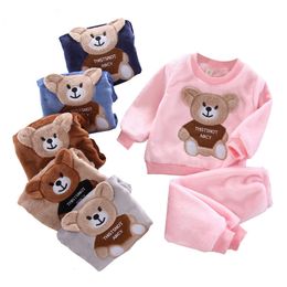 Baby clothes autumn and winter warm children's Pyjamas home service suits for boys and girls cartoon coral fleece Pyjamas 2pcs_xm