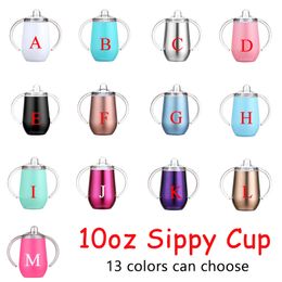 10oz Stainless Steel Sippy Sup with handle Insulated Kid Sucker Bottle Children Drinking Tumblers Training Cups Milk Mug