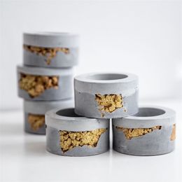 Concrete Tealight Holder Molds Silicone Candlestick Candle Vessel Round Pot Gold Gilding 210722