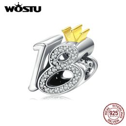 WOSTU 925 Sterling Silver 18-year-old Birthday Bead Charms Fit Original Bracelet Necklace Adult Ceremony Jewellery Gift CTC131 Q0531