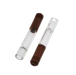 Portable Natural Wooden Pyrex Thick Glass Filter Pipes Innovative Design Dry Herb Tobacco Cigarette Holder Smoking Mouthpiece Tips High Quality Wood DHL Free