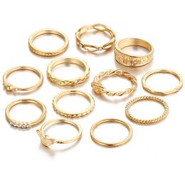 2021 12 pc/set Charm Gold Colour Midi Finger Ring Set for Women Vintage Boho Knuckle Party Rings Punk Jewellery Gift forthe Girl fast ship