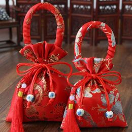 Gift Wrap Drawstring With Tassels Party Supplies Bride And Groom Brocade Wedding-favor Handle Bag Candy Package