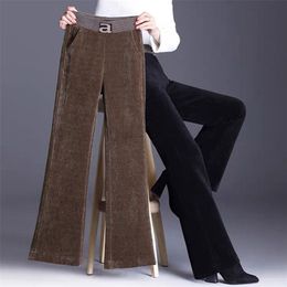 Casual warm corduroy wide leg pants women korean HIgh waist loose straight female thickening velvet flare trouser 211115