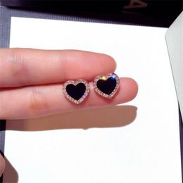 choucong Simple Fashion Jewellery 925 Sterling Silver Heart Cut Black Sapphire CZ Diamond Gemstones Party Women Wedding Stud Earring For Lover Gift