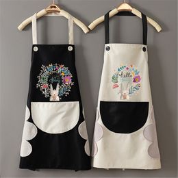 Kitchen Wipeable Apron Waterproof Oil-Proof Cartoon Wreath Kitchen Nail Shop Apron for Women Baking Accessories