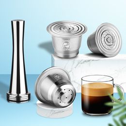 iCafilas Coffee Filters Capsule Pod For Nespresso Refillable Capsula Nescafe Stainless Steel Coffee Brackets Cup and Tamper 210309