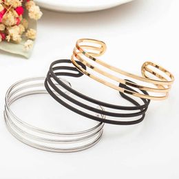 Classic Luxury Womens Bangles Bracelets Stainless Steel Bangle Bracelet Fashion Three Floors Open Wristband Type c Wristlet Q0719