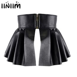 Womens Sexy Mini Skirts Ladies Femem Faux Leather Pleated Side Split Embellished Studded Skirt for Evening Parties Clubwear 210310