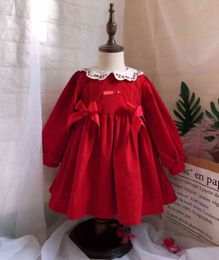 0-7Y Baby Girl Autumn Winter Red Velvet Long Sleeve Vintage Turkish Princess Gown Dress for Girls Christmas Birthday Casual G1129