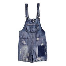 PERHAPS U Women Overall Shorts Playsuits Romper Denim Picket Patchwork Pocket J0092 210529