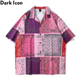 Bandana Patchwork Polo Shirt Men Summer Hawaii Turn-down Collar Men's Shirt Short Sleeve Male Top 210603