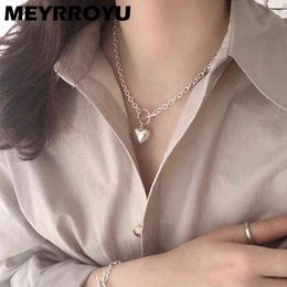 Meyrroyu Sterling Silver 2021 Punk Hip-hop Big Love Heart Chain Necklace for Women Minimalist Style Cool Jewelry Wholesale 2021