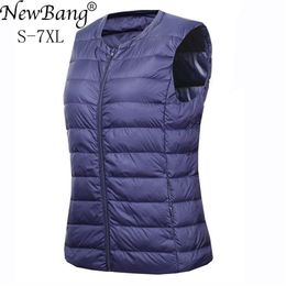 Bang Brand 6XL 7XL Large Size Waistcoat Women's Warm Vest Ultra Light Down Vest Women Portable Sleeveless Winter Warm Liner 210910