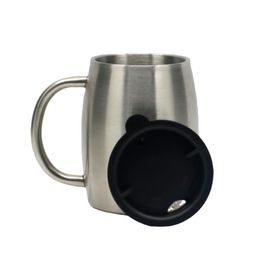 14oz Stainless Steel coffee Mugs with handle spill-proof lid 14 OZ Double Walled Insulated Coffee-Beer Cup Can do sanded Colours SN4279