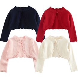 Toddler Girl Long Sleeve Bowknot Bolero Wedding Birthday Party Jacket Formal Knitted Crochet Cardigan Coat Kids Cape Clothing 211106