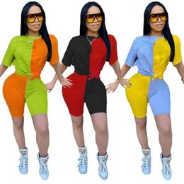 New Summer tracksuits Women jogger suits short sleeve T-shirts+short pants sports two piece set plus size outfits casual sportswear panelled sweatsuits 4631