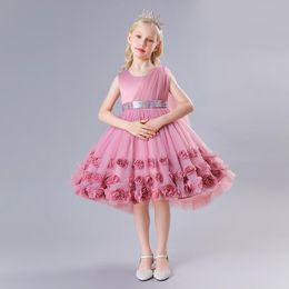 Girl's Dresses Bridesmaid Costume For Kids Sleeveless Tail Princess Dress Flower Girl Wedding Elegant Applique Girls Birthday Ball Gown