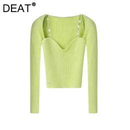 DEAT Women Chain Shoulder Strap Pullover Sweater Long Sleeve Fashion Temperament Spring Autumn 11D1538 210709