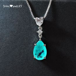 Shipei 100% argento sterling 925 pera paraiba tormalina moissanite pietra preziosa fidanzamento collana pendente romantico gioielleria raffinata Q0531