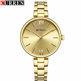 Curren Gold Women Watches Luxury Brand Unique Simple Dress Female Wrist Watches Ladies Waterproof Clock Relogio Feminino 210527