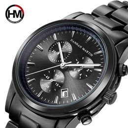 mens watch top brand luxury date calendar Display Full Black Wristwatch Quartz Sport Business men's clock relogio masculino 210527