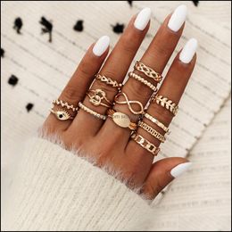 Band Rings Jewelry S2549 Fashion Vintage Knuckle Ring Set Gold Geometric Evil Eye Knot Leaf Sets 13Pcs/Set Drop Delivery 2021 Cvtbr