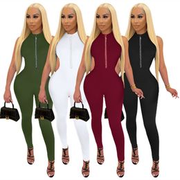 Bulk Women Clothes Sleeveless Onesies Casual Masonry Zipper Jumpsuits Rompers Fashion Skinny Solid Playsuit K8694