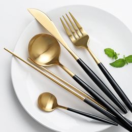 Noble Black White Gold Pink Stainless Steel Cutlery Matte Western Steak Knife Fork Dinner Utensils Kitchen