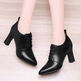 Women Bare boots Lace Up Pumps Black Super High Heels Dress Shoes Pointed Toe Ladies Shoe 2021 Autumn Winter zapatos mujer 8272N