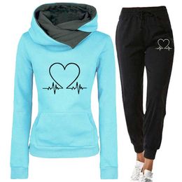 Woman Tracksuit Two Piece Set Winter Warm Hoodies+Pants Pullovers Sweatshirts Female Jogging Clothing Sports Suit Outfits 210930