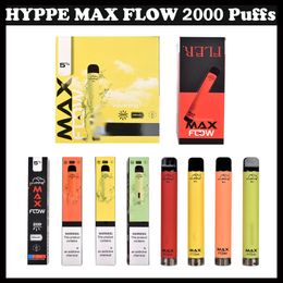-US-Lager Lieferung E Zigaretten Hype MAX Flow Einweg-Vape Stift Starter Kits 900mAh Batterie Vorgefüllt 6,0 ml Ölgerät Rauchen Pod 2000 Puffs
