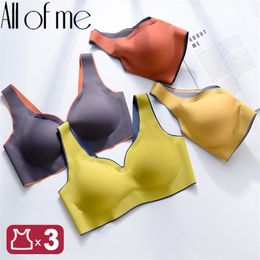 3PCS Latex Bra Women Brassiere Underwear Push Up Bras Seamless Bralette for Female Plus Size Bra Tank Crop Tops Gathers Padded 211110