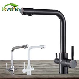 ORB White Black Kitchen Sink Faucet Purified Water Rotation Cold Mixer Dual Handle Tap Deck Mount 210724