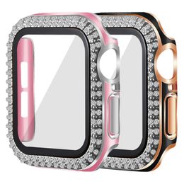 for Apple Watch Series 7 Cases with Tempered Glass Screen Protector Laser Bling Diamond Hard PC Cover 45mm 41mm