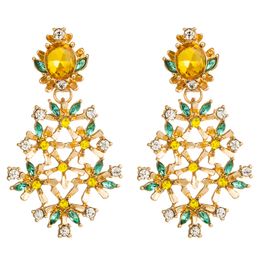 Vintage Gold Hollow Flower Cystal Rhinestone Drop Earrings Classic Party Dangle Earrings Party Statement Jewellery For Women Gift