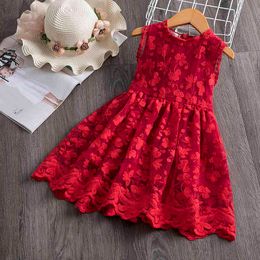 Red Kids Dresses For Girls Dress 2021 Brand Girls Clothes Lace Flower Design Tutu Birthday Party Wear Children Clothing 3 8 Year Q0716