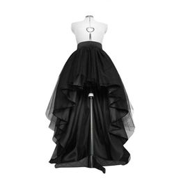 High Low Black Tulle Skirt Asymmetrial Hem Tutu Layered Wedding Bridal Gown Waist Pleated Prom Gala Stylish Saia 210619